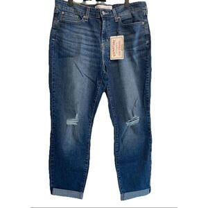 NWT Signature Levi Strauss Mid Rise Slim Boyfriend Jeans Distressed Blue 16W